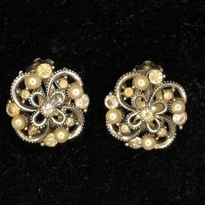 Vintage Faux Pearl and Rhinestone Clip-on Earrings